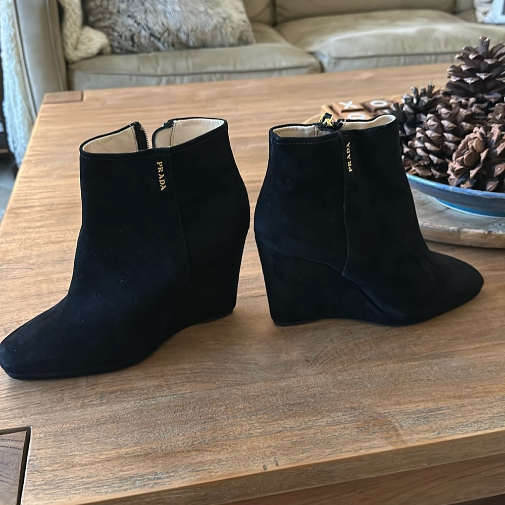 Brand New Prada Wedge boots. Size 6 1/2. Suede Made in Italy